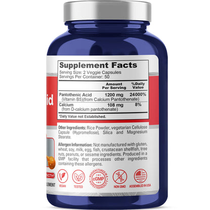 NusaPure Vitamin B5 supplement label details