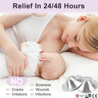 Breastfeeding mother demonstrating use of silver nipple shields