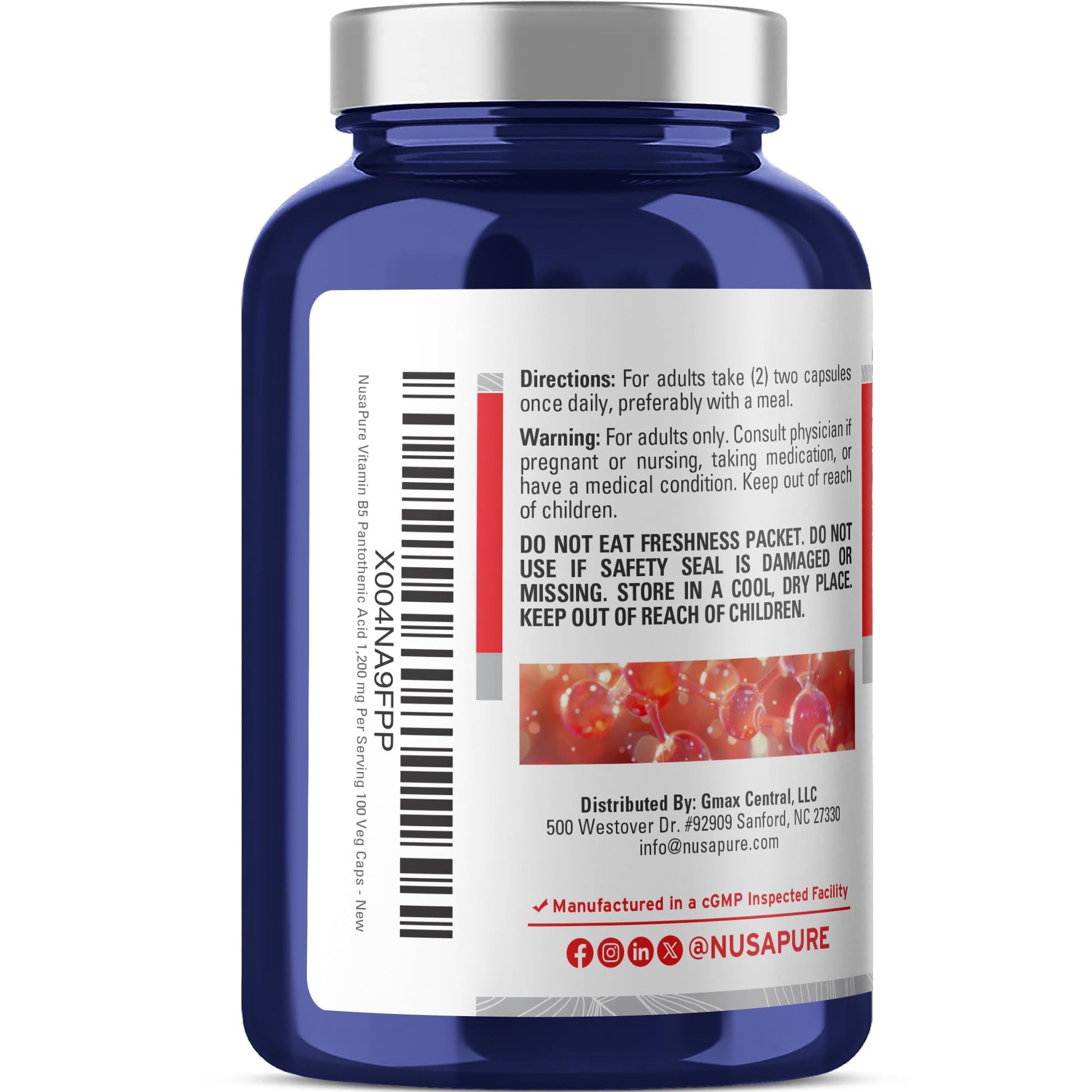 NusaPure high potency Vitamin B5 capsule bottle