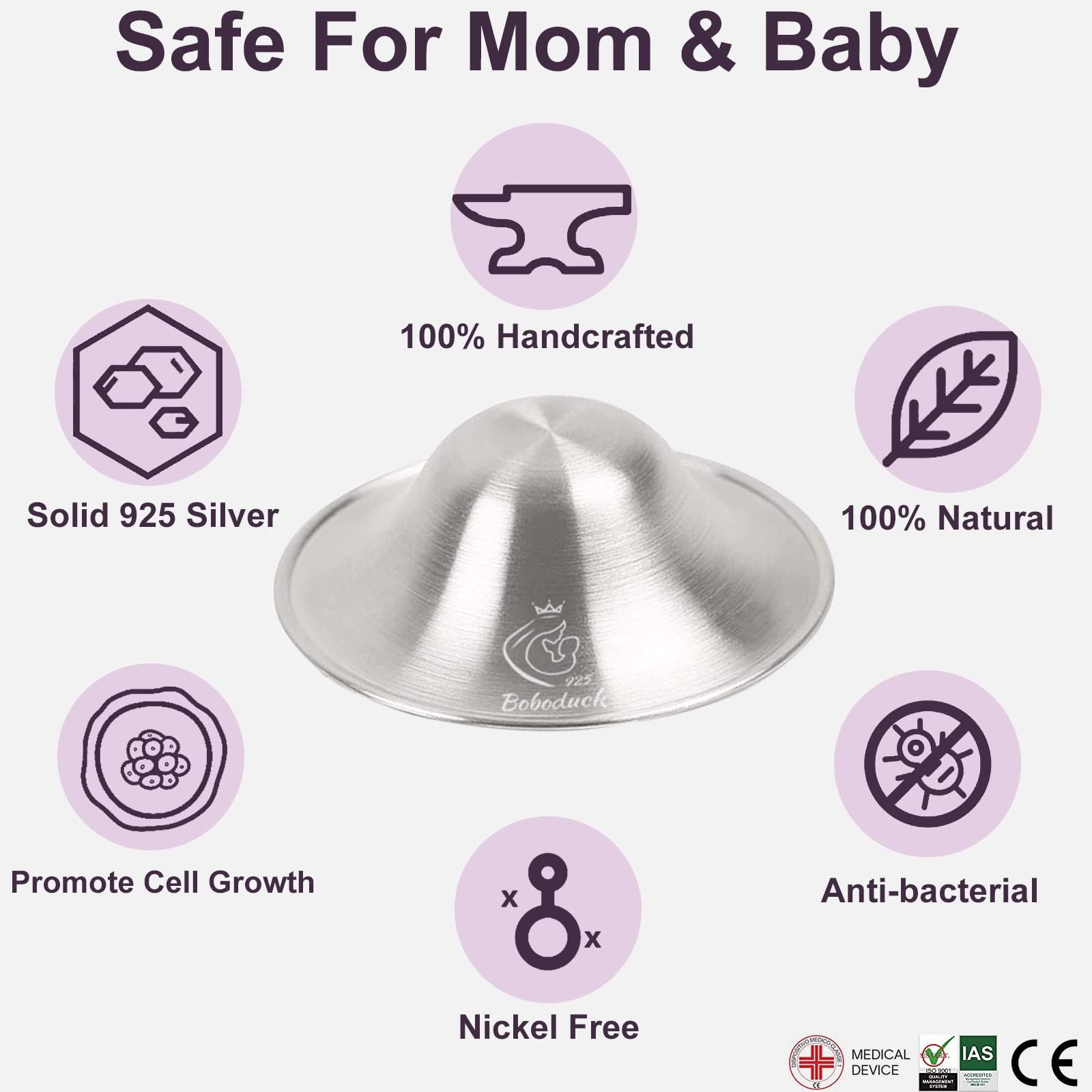 Comparison of Boboduck silver nursing cups with nursing pads