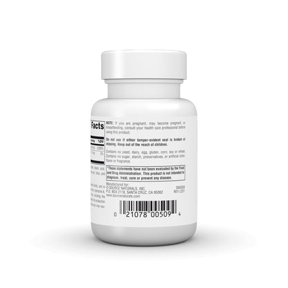 Back label of Source Naturals Pantothenic Acid showing ingredients