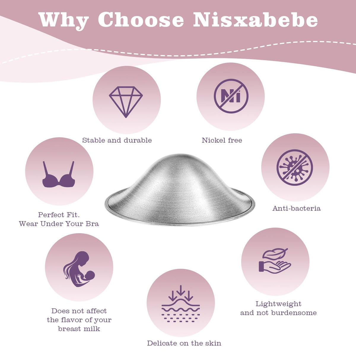 Nisxabebe silver nursing cups packaging showing authenticity