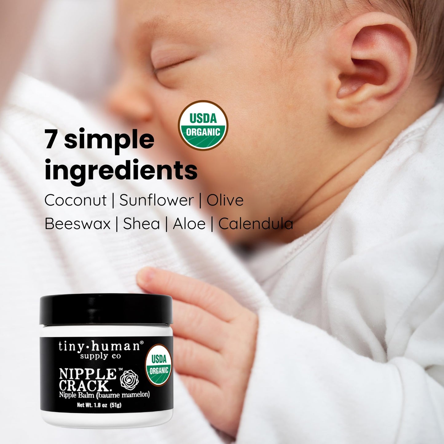 Side profile of Tiny Human Supply Co USA imported nipple balm