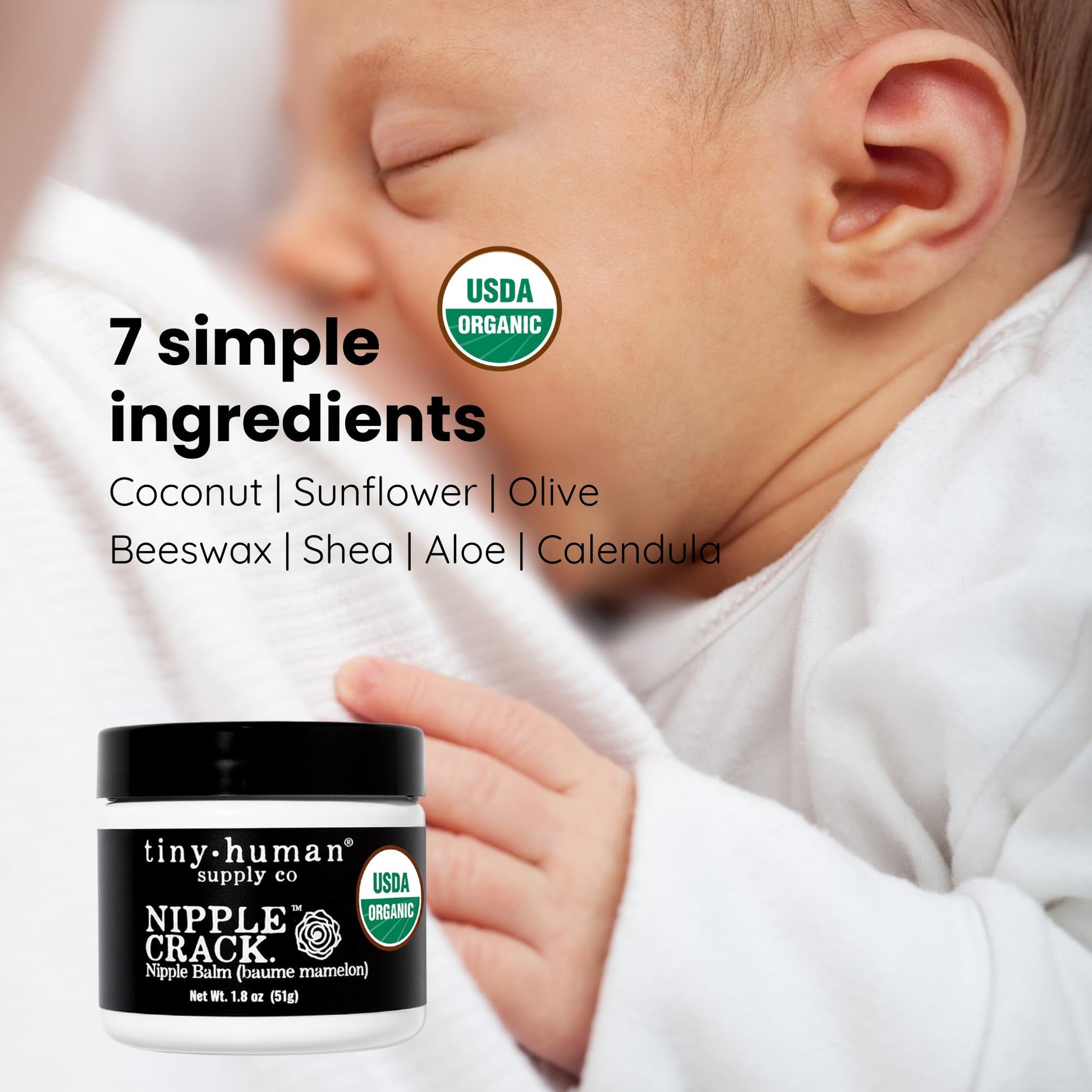 Side profile of Tiny Human Supply Co USA imported nipple balm