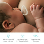 Close up of Munchkin Flow see-thru channel for monitoring milk