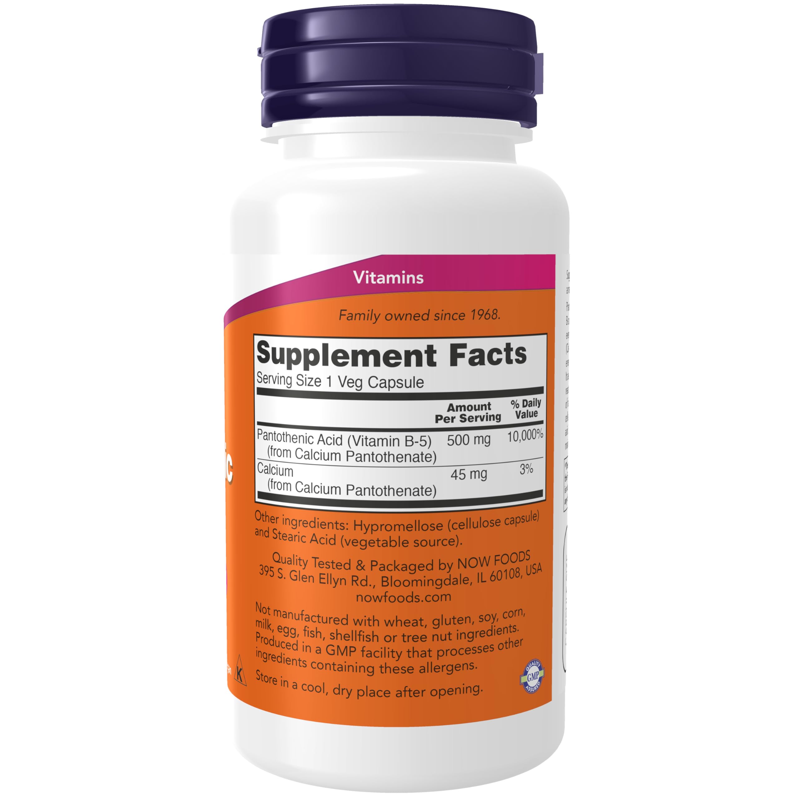 Now Foods Vitamin B5 vegetarian capsules label details