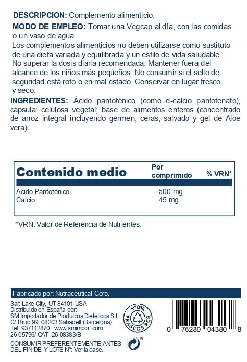 Solaray Vitamin B5 100 veggie capsules packaging