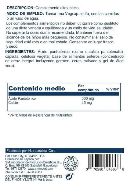 Solaray Vitamin B5 100 veggie capsules packaging