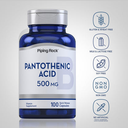 Side view of Piping Rock Pantothenic Acid 100 capsules bottle