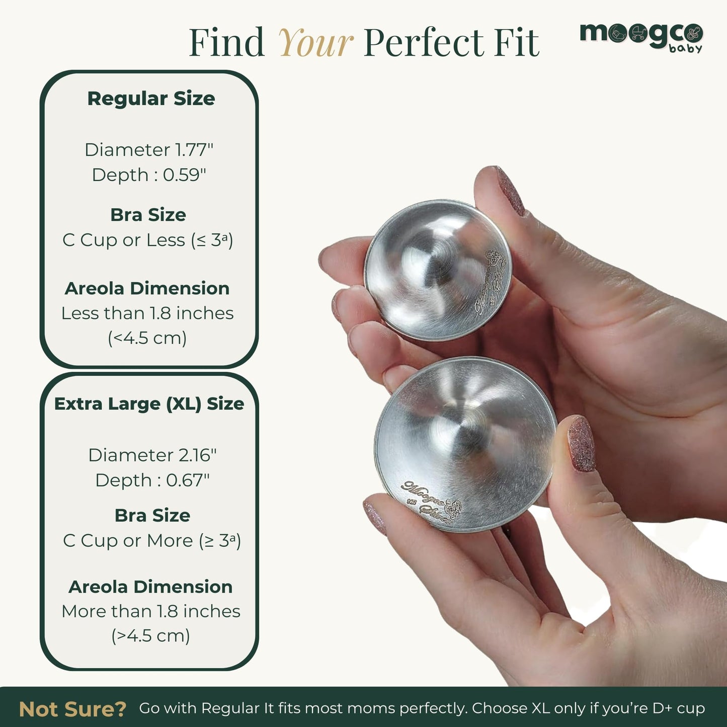 Reusable sterling silver nipple cups in packaging