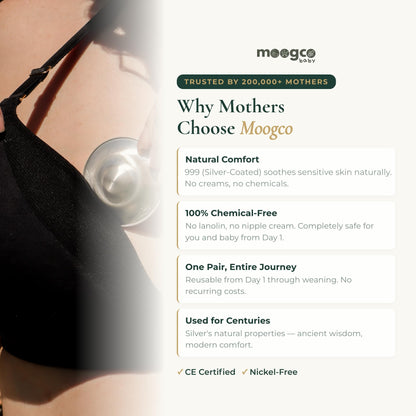 Breastfeeding mom using Moogco silver nursing cups