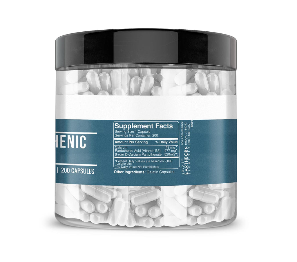 Close up of Earthborn Elements Vitamin B5 capsules packaging