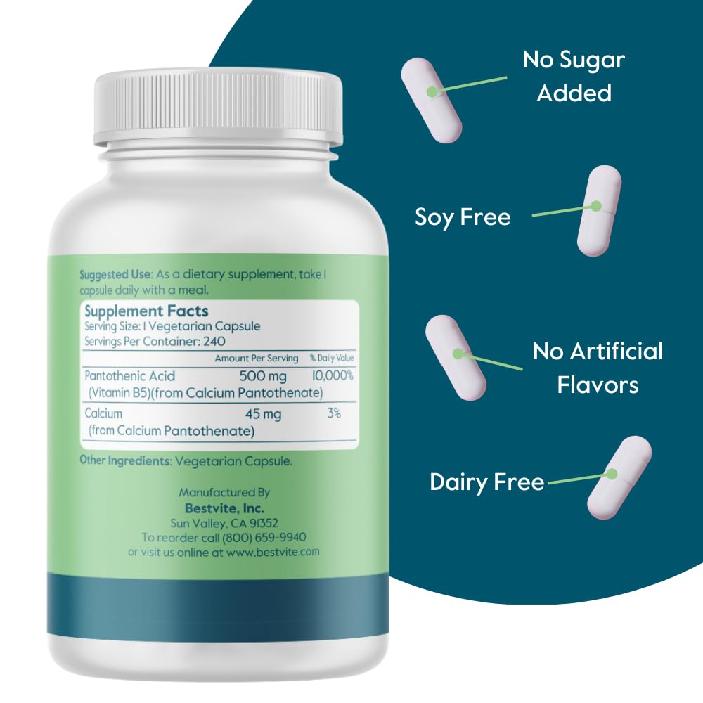 Bestvite Vitamin B5 240 vegetarian capsules label details