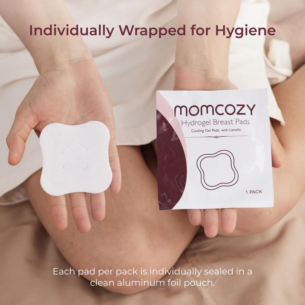 Diagram showing contoured fit of Momcozy nipple pads