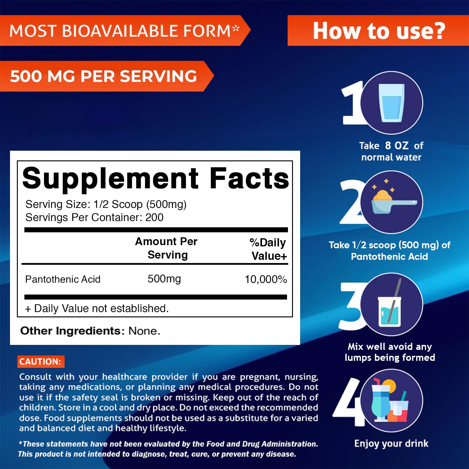 Close up of Vitamatic Vitamin B5 powder label details