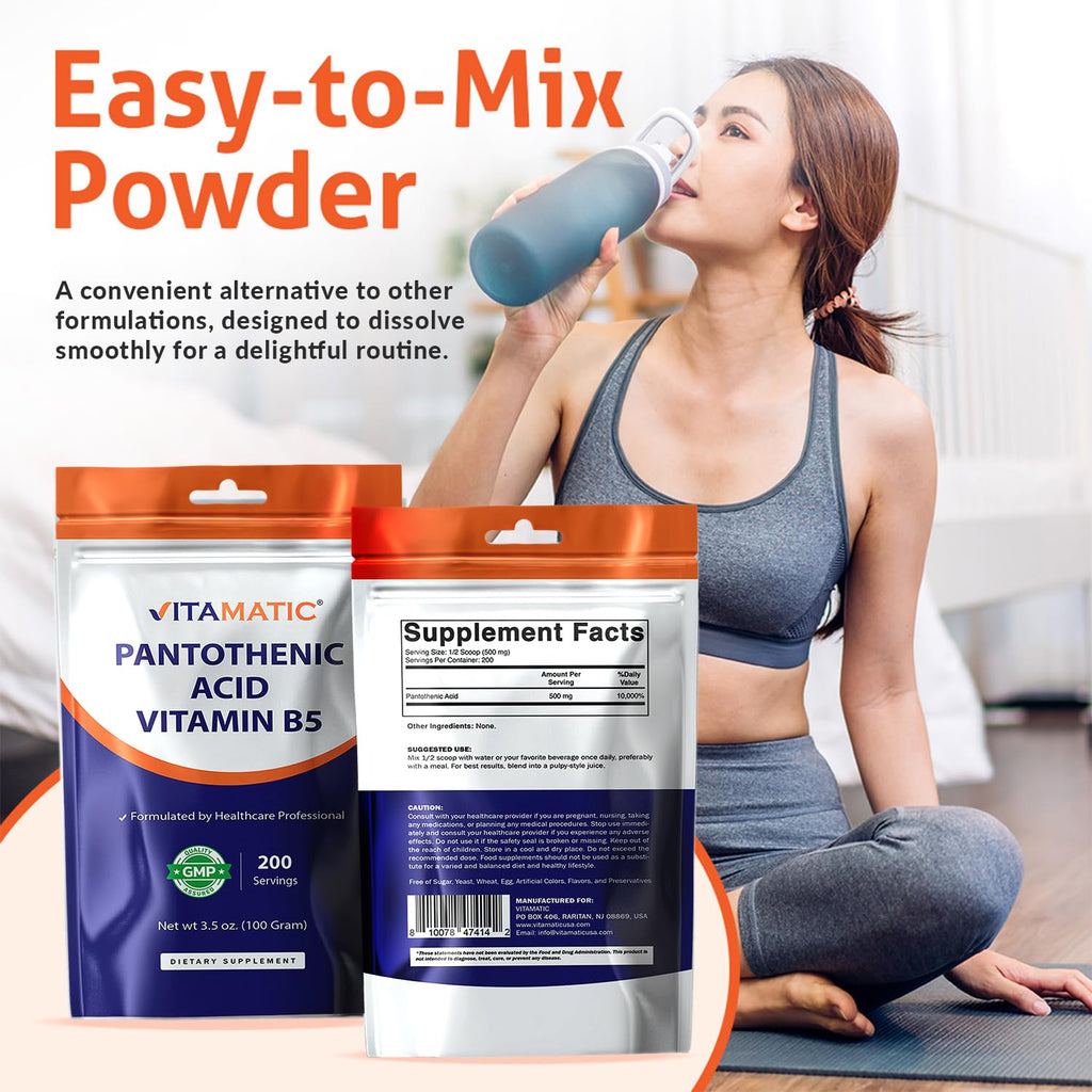 Back view of Vitamatic Pantothenic Acid supplement facts label