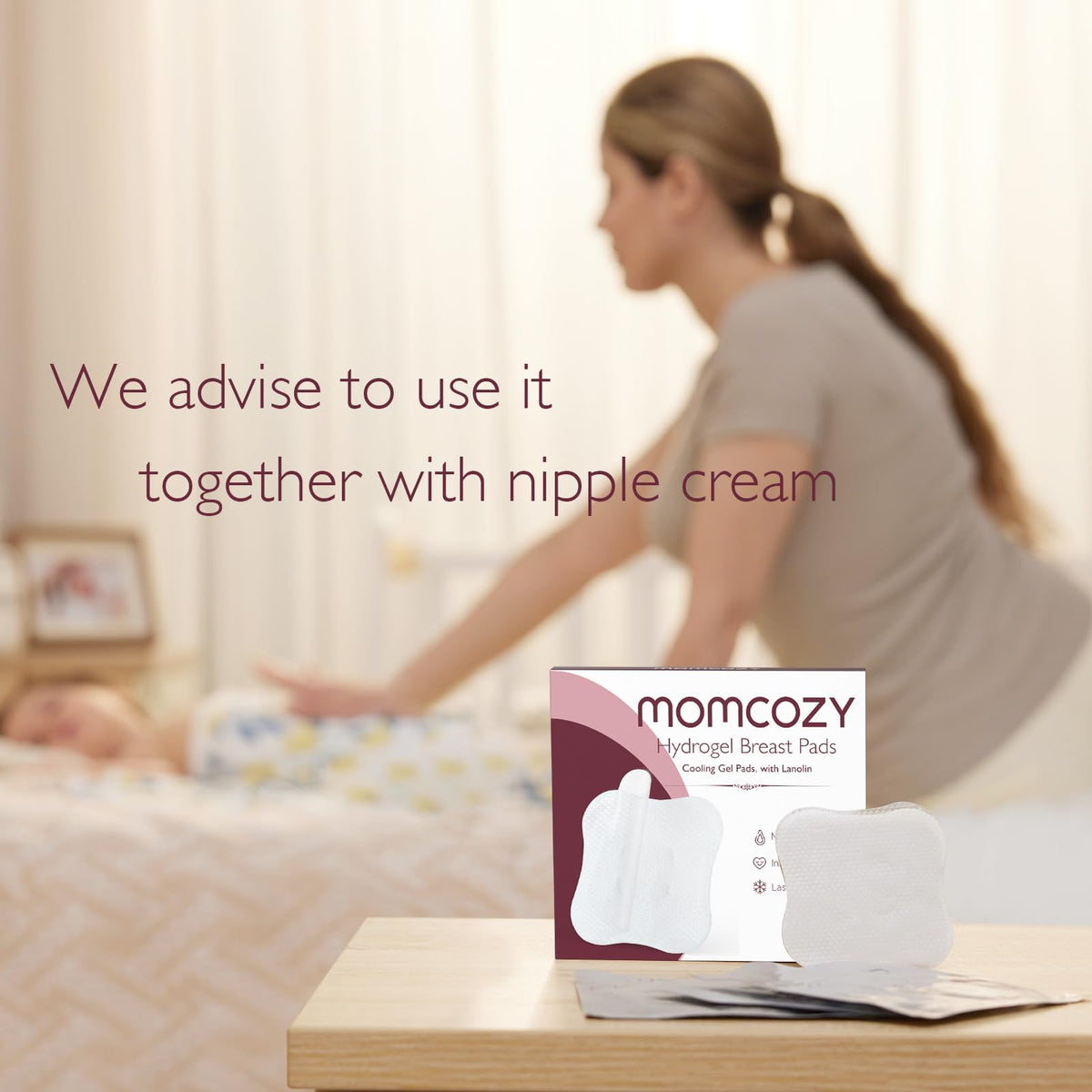 Back of Momcozy packaging with usage instructions