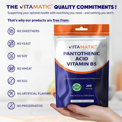 Vitamatic Pantothenic Acid nutritional information on bottle