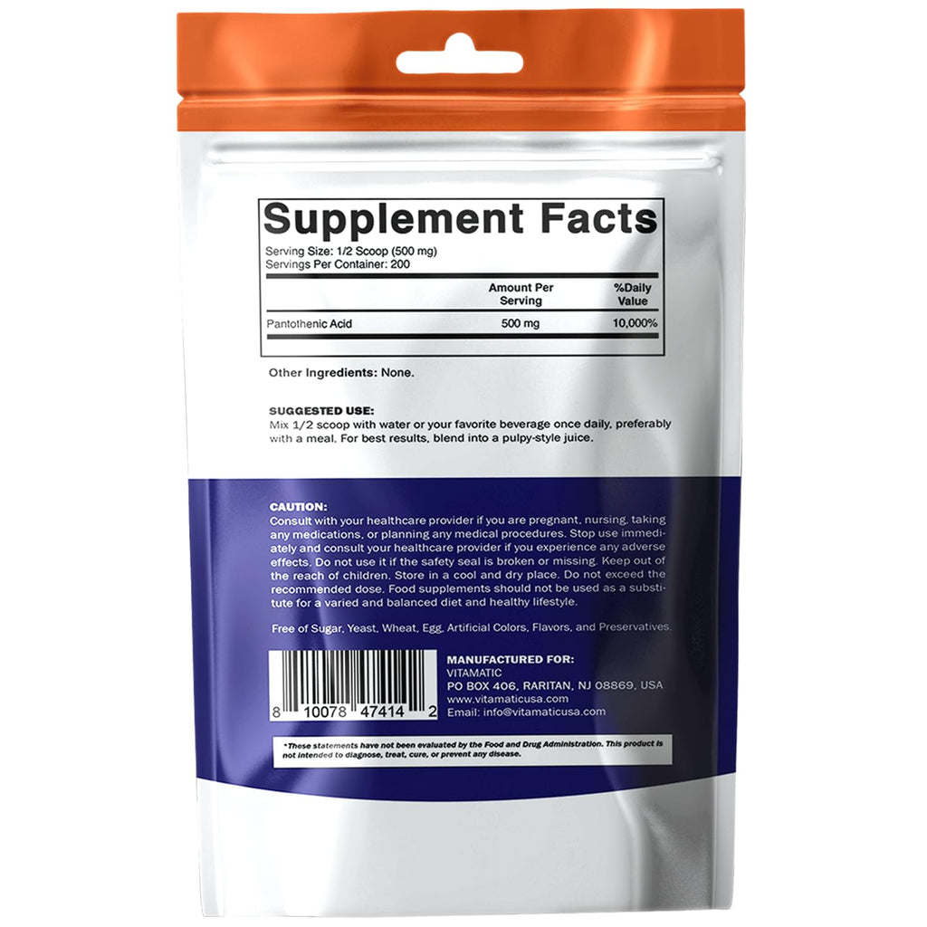 Vitamatic Vitamin B5 powder bottle with USA quality seal