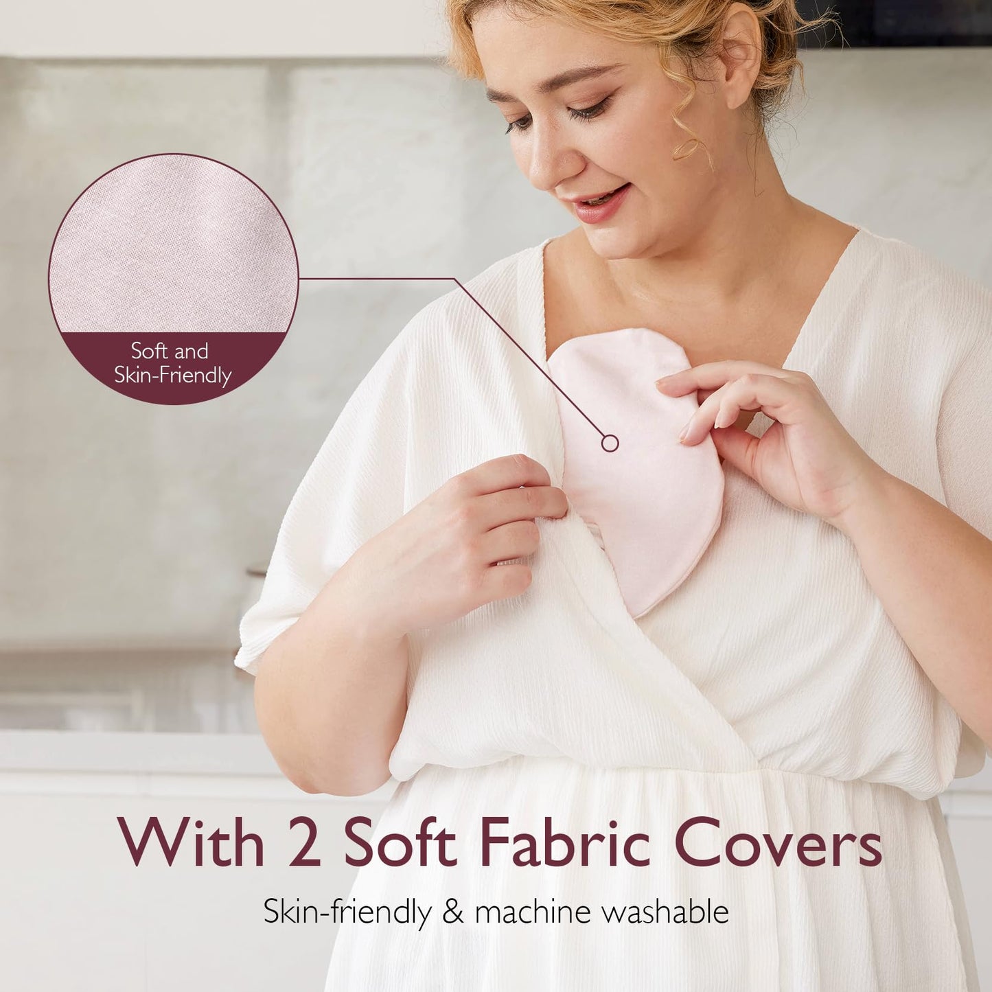 Pink breast therapy packs inside fabric covers