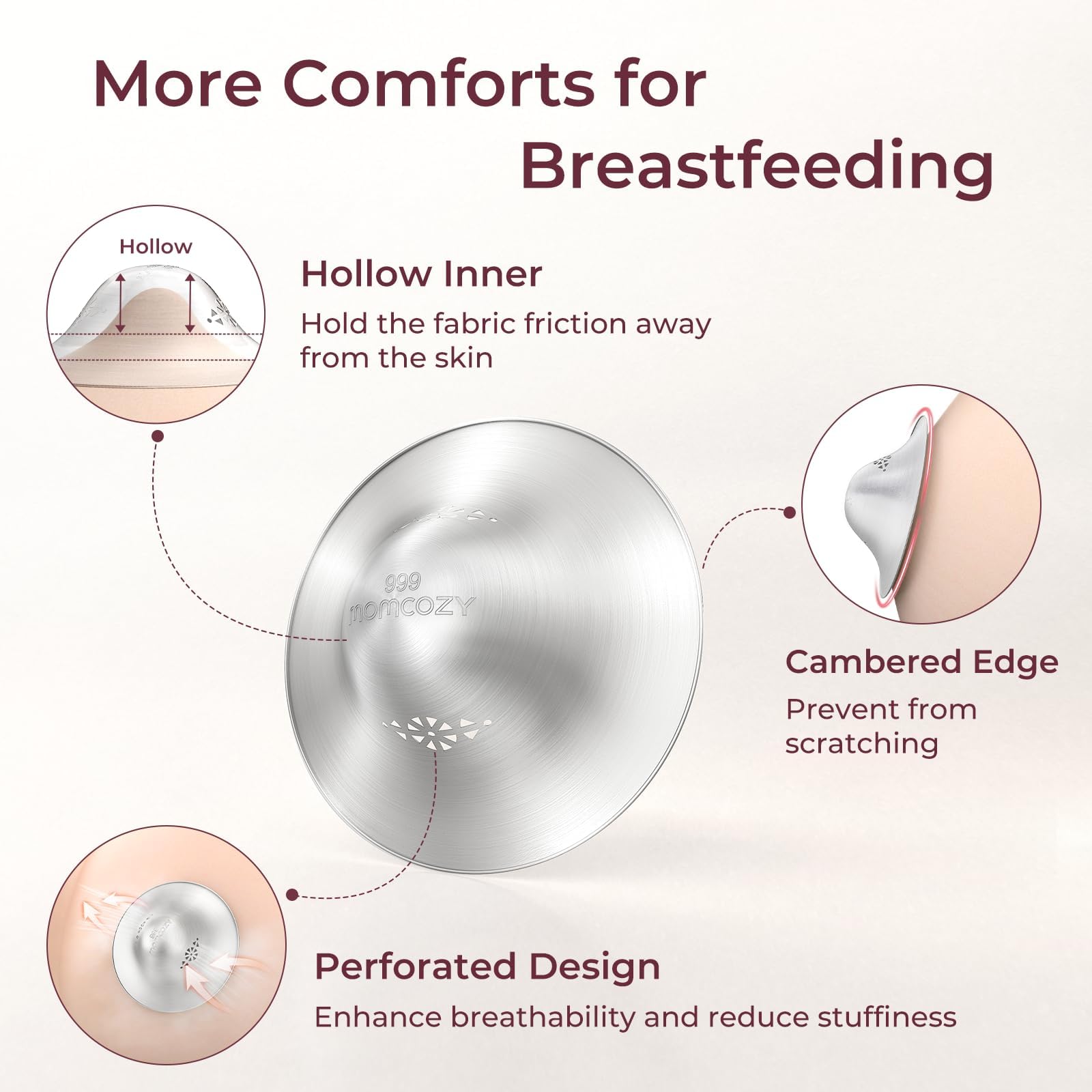 Perforated design of Momcozy silver nipple shields for airflow