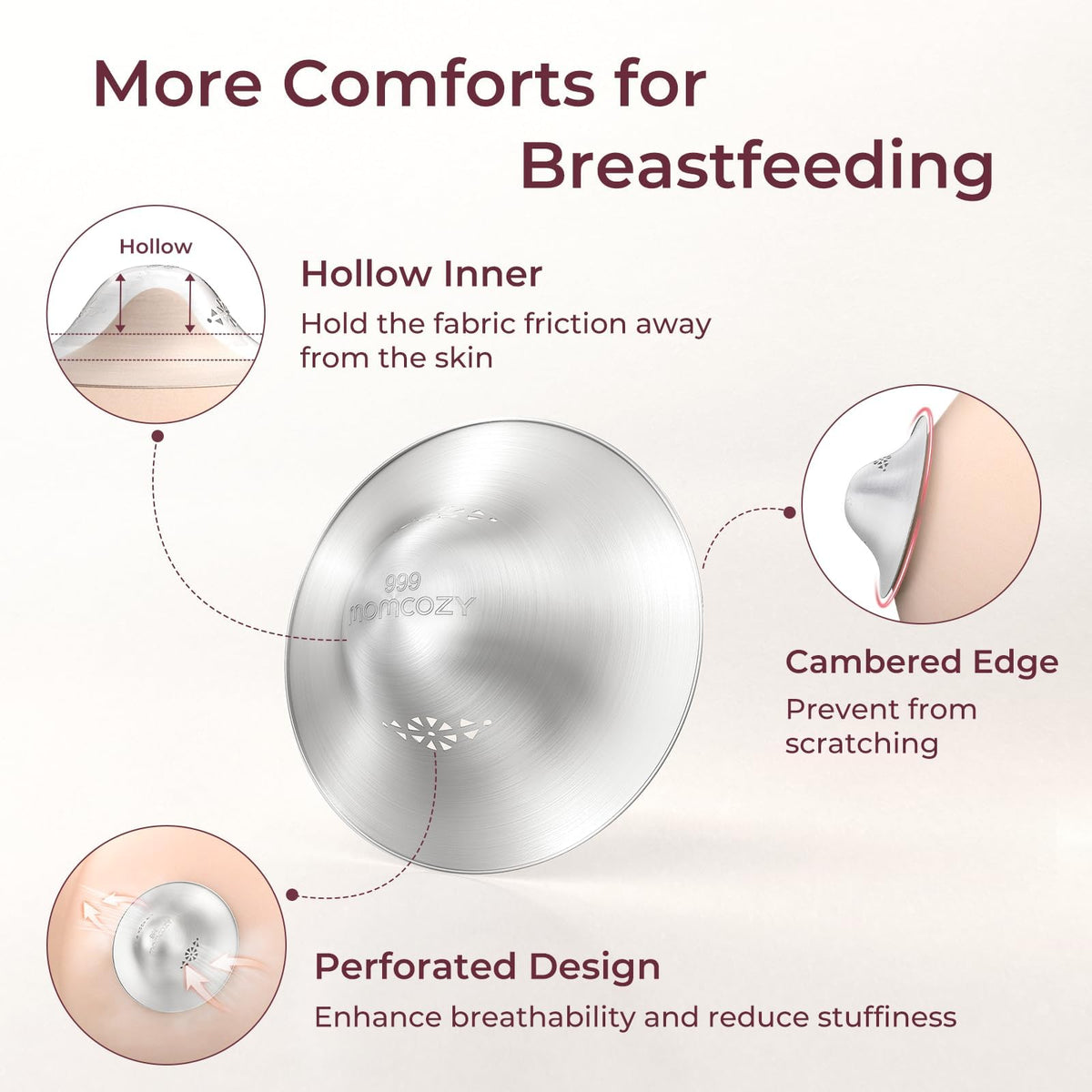 Perforated design of Momcozy silver nipple shields for airflow