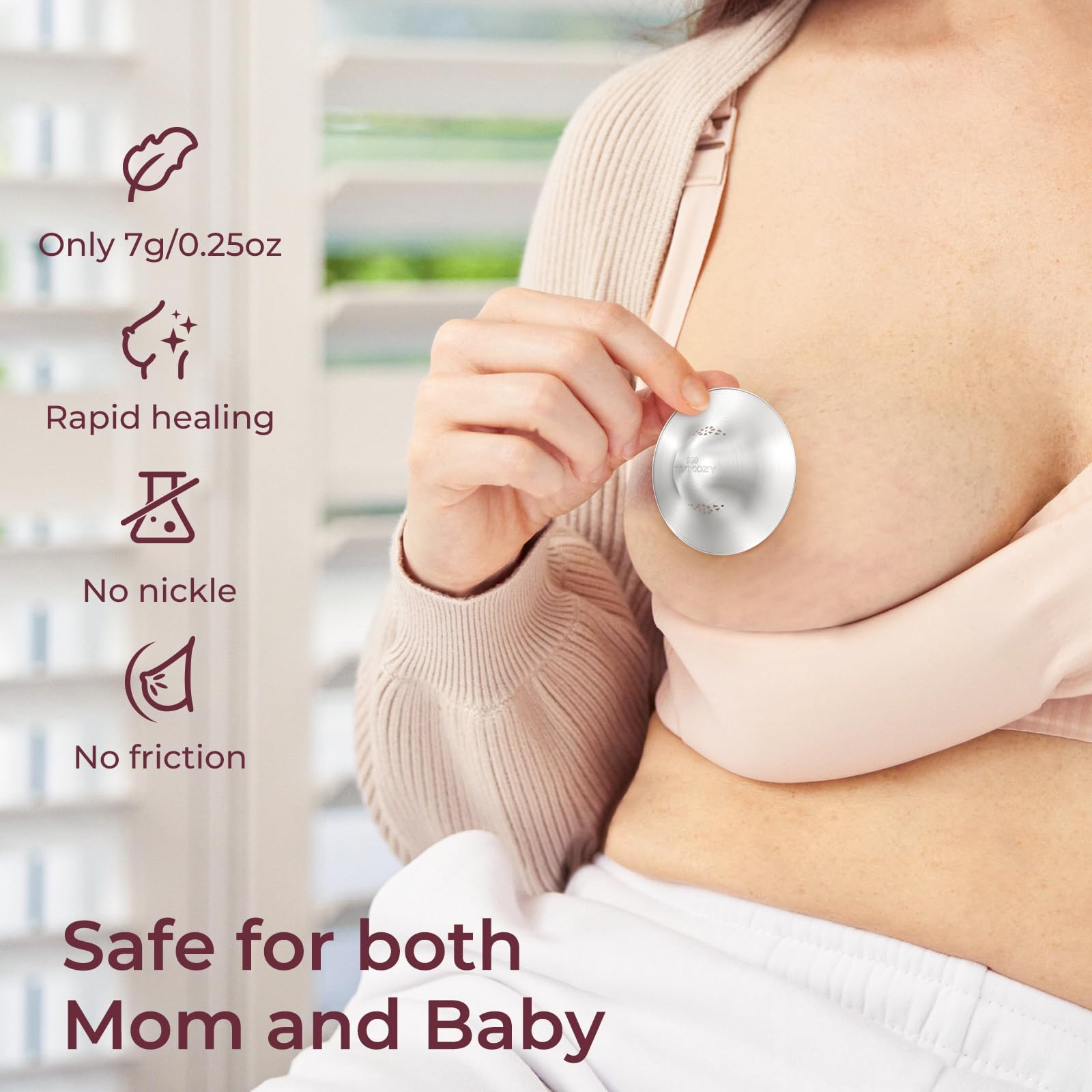Instructions for wearing Momcozy silver nursing cups under a bra