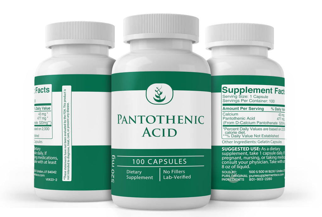 Supplement facts label on Pure Original Ingredients Vitamin B5 bottle