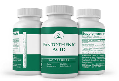 Supplement facts label on Pure Original Ingredients Vitamin B5 bottle