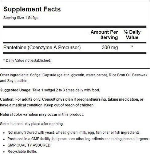 Now Foods Pantethine 300mg supplement bottle label details