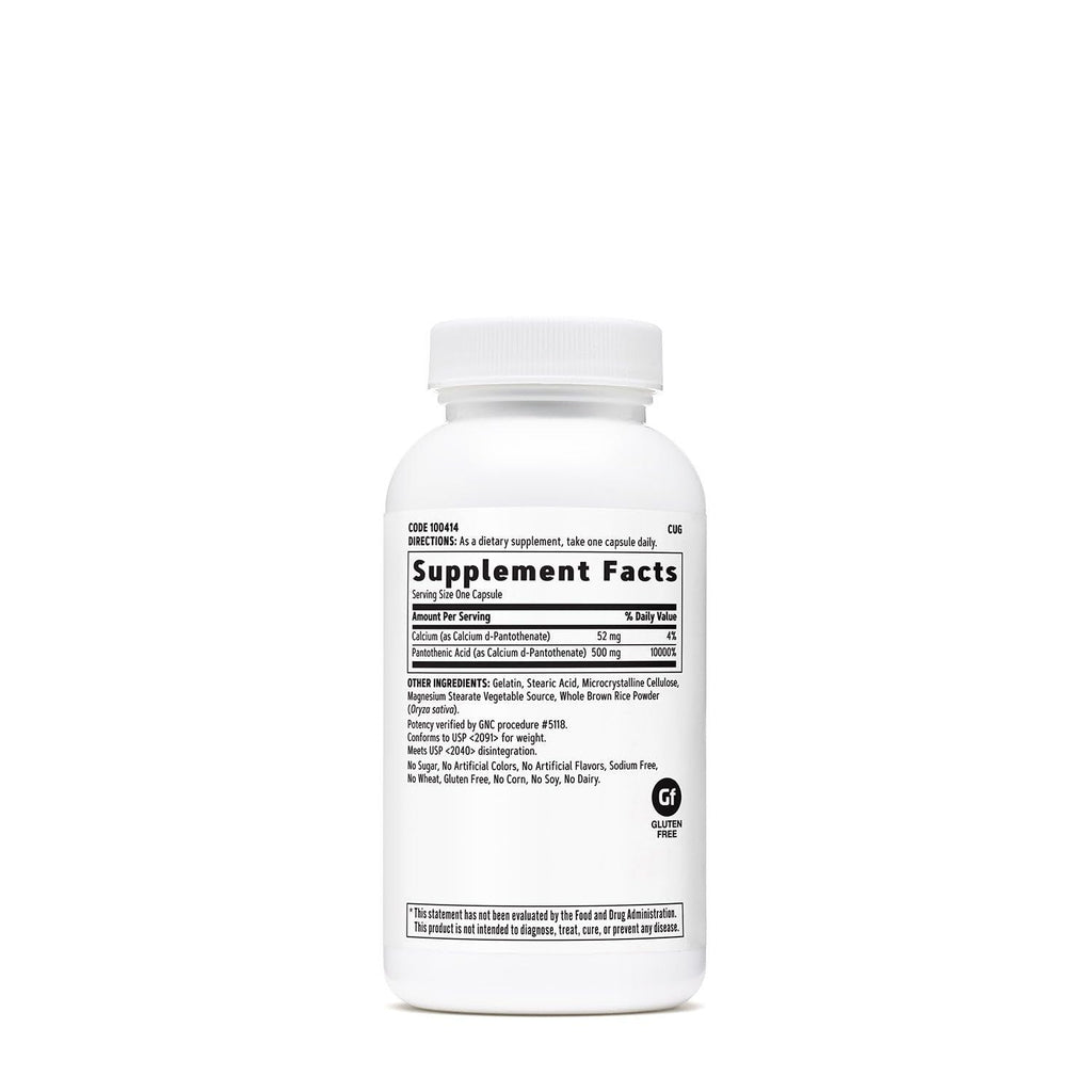 GNC Pantothenic Acid 100 capsules supplement facts label