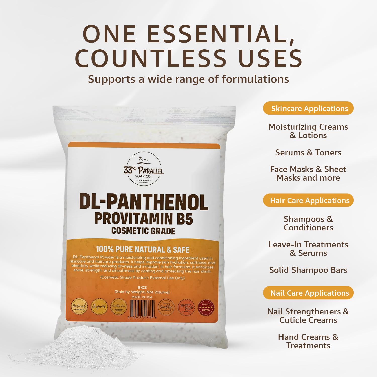 Provitamin B5 powder texture in a small cosmetic container