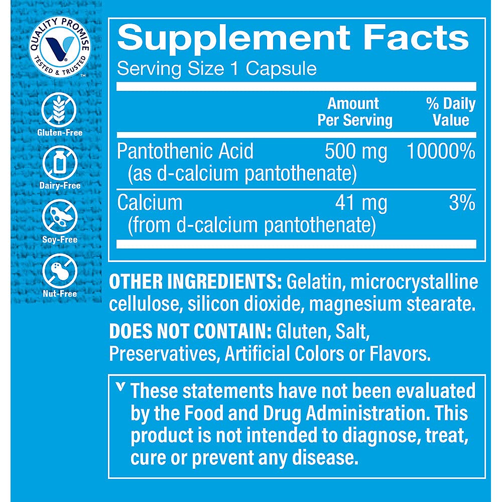 The Vitamin Shoppe Vitamin B5 500mg label details