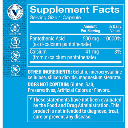 The Vitamin Shoppe Vitamin B5 500mg label details