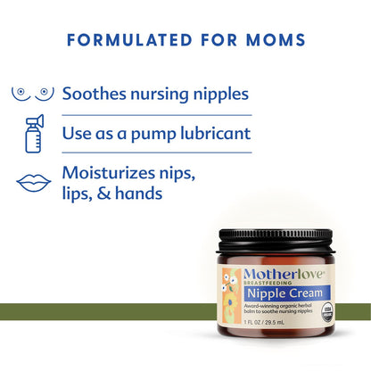 Organic Motherlove Nipple Cream jar with ingredients label