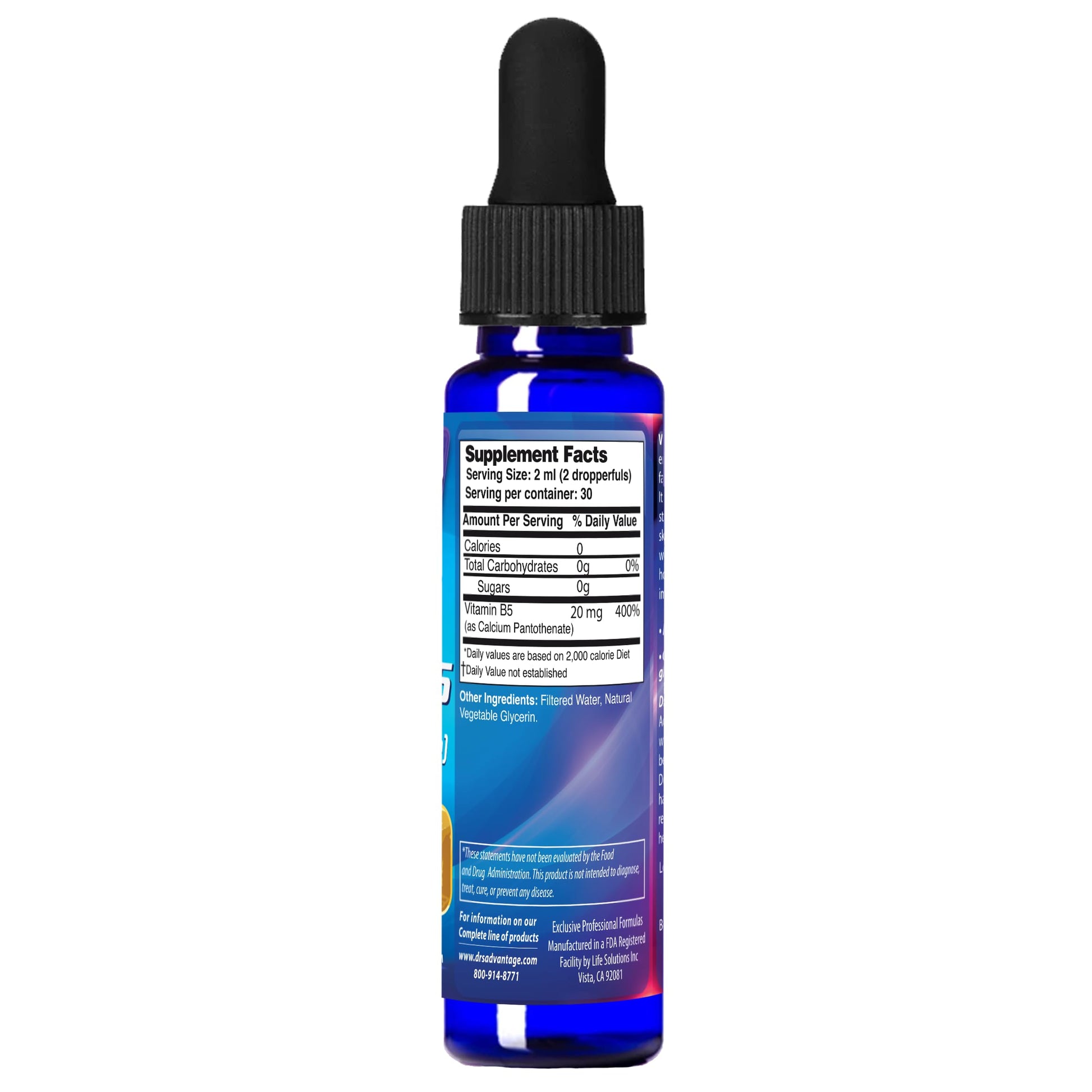 Close up of HoneyCombs B5 supplement dropper label