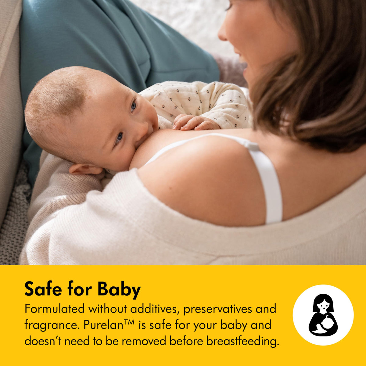 Breastfeeding mother using Medela Purelan nipple care cream