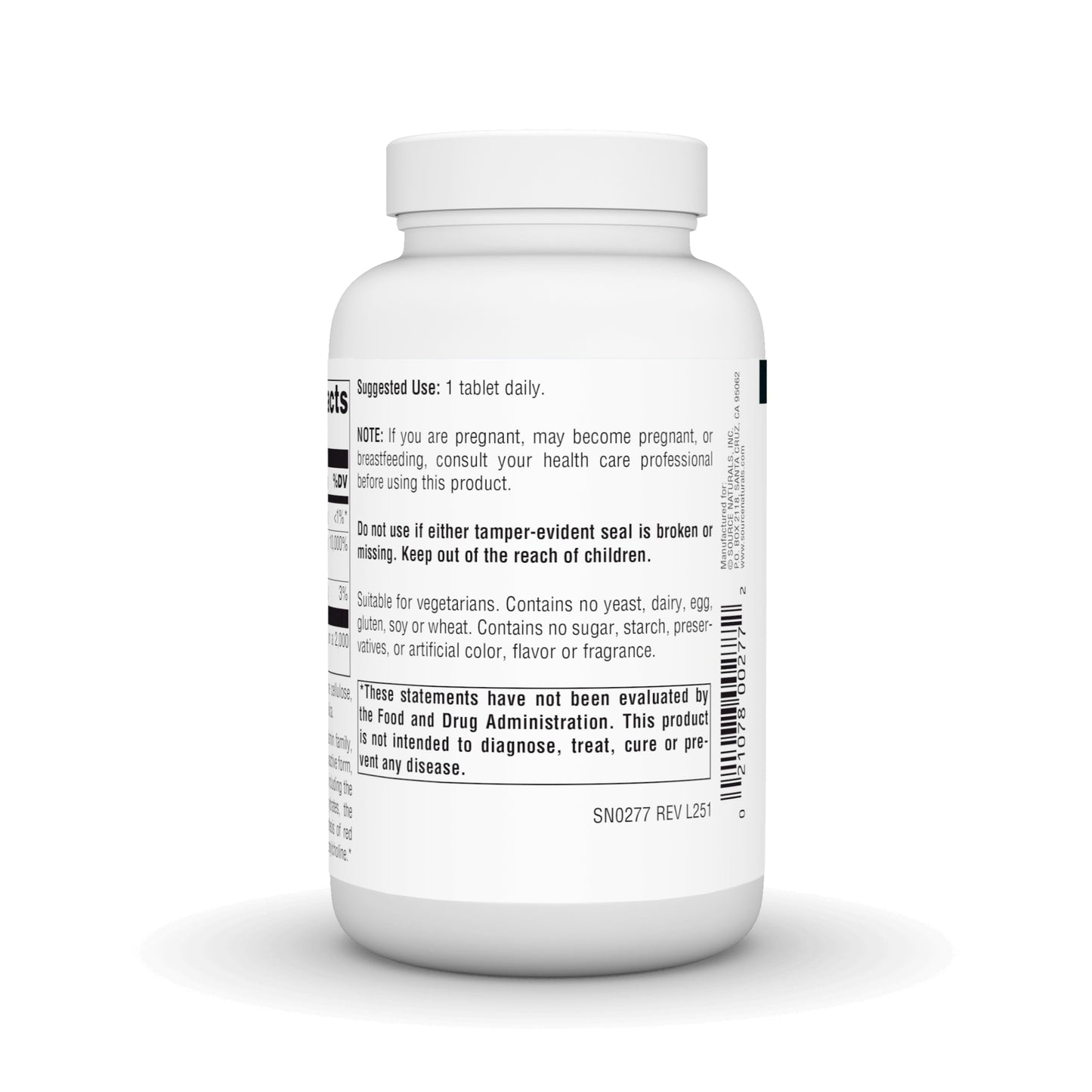Source Naturals Pantothenic Acid supplement facts panel