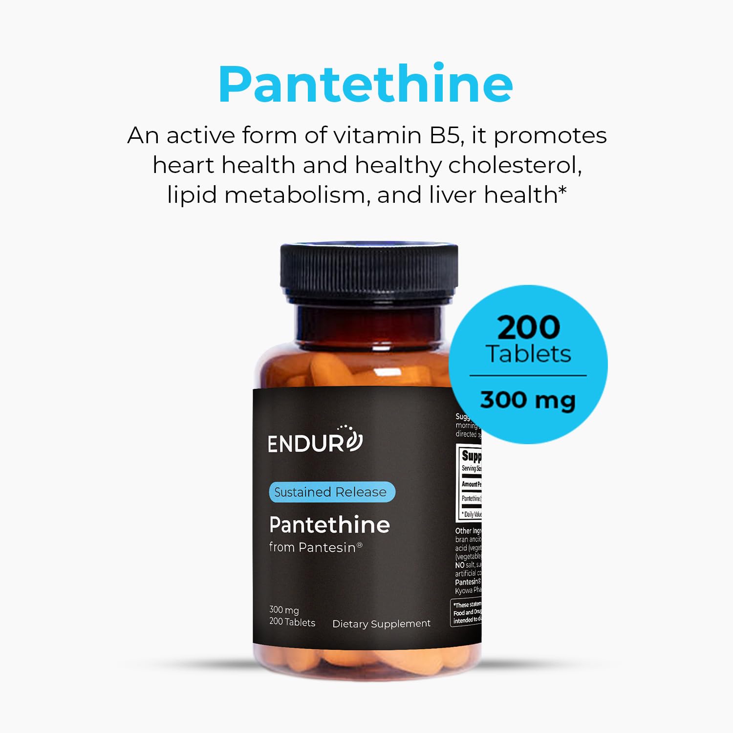 Endurance Products Pantethine supplement facts label detail