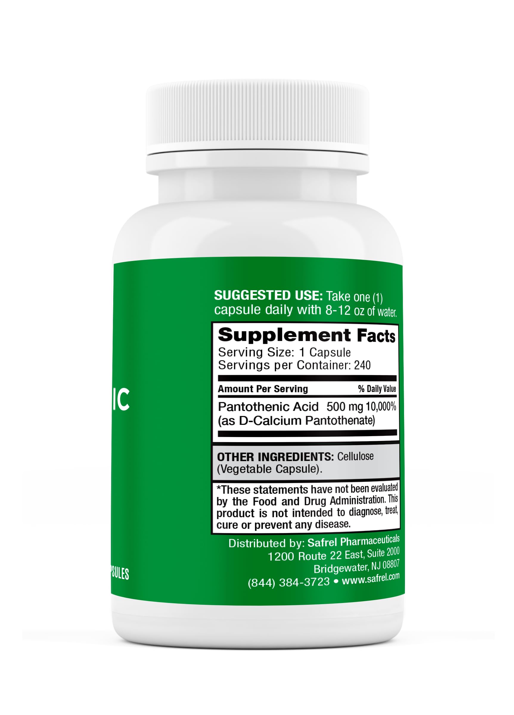 Safrel Vitamin B5 supplement bottle label detail