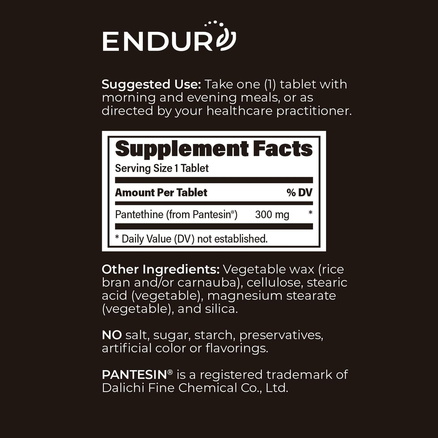 Endurance Products Pantethine 200 tablets bottle for heart health