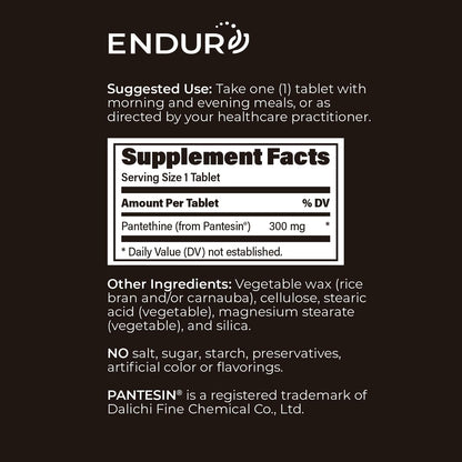 Endurance Products Pantethine 200 tablets bottle for heart health