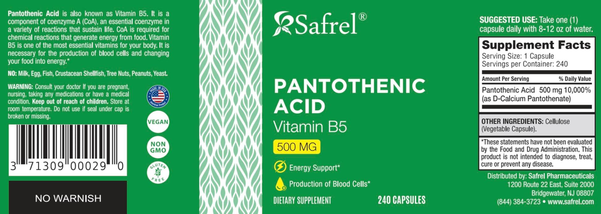 Safrel dietary supplement bottle for energy and skin health