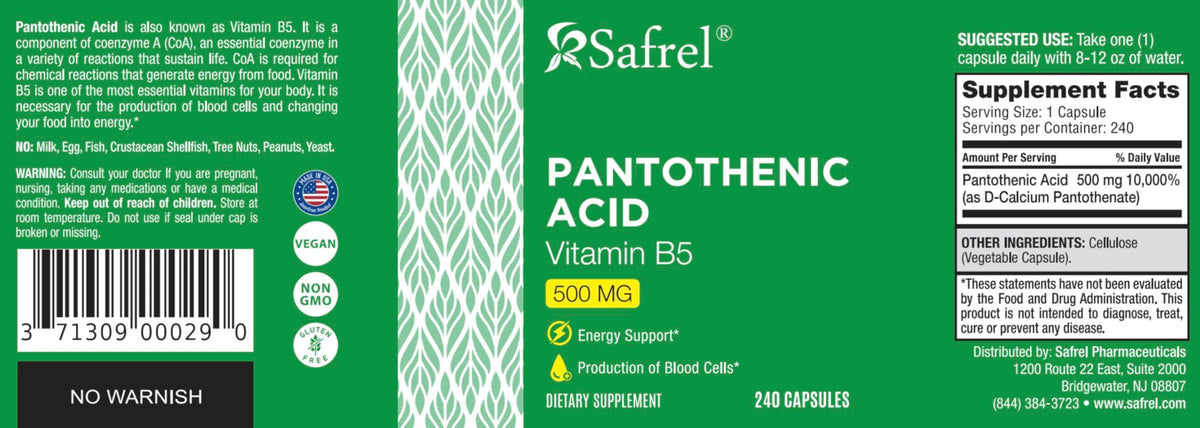 Safrel dietary supplement bottle for energy and skin health