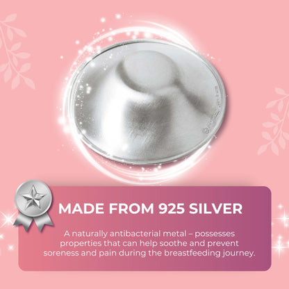 Close up of pure silver Silverette nursing cups