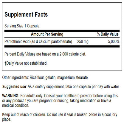 Close up of Swanson Vitamin B5 label details