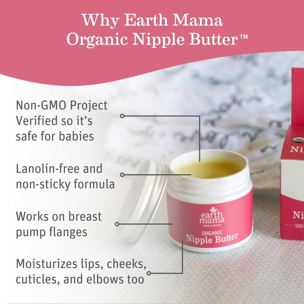 Earth Mama Nipple Butter jar with organic herbal label