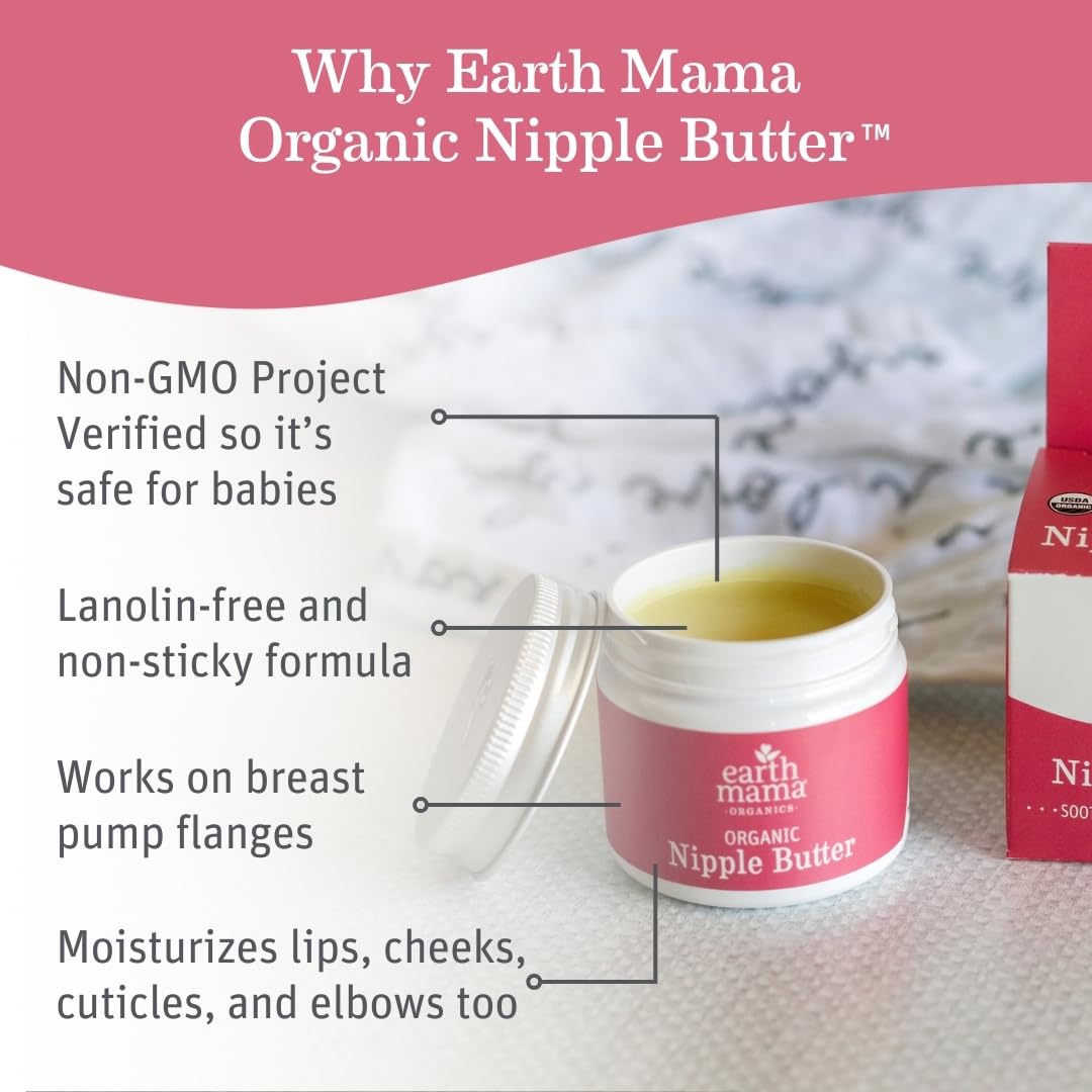Earth Mama Nipple Butter jar with organic herbal label