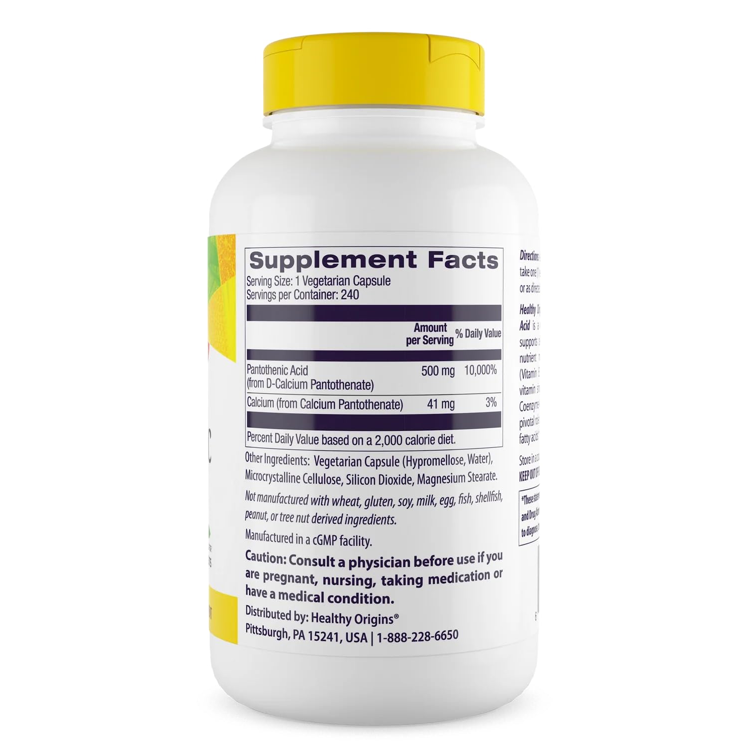 Close up of Healthy Origins Pantothenic Acid label