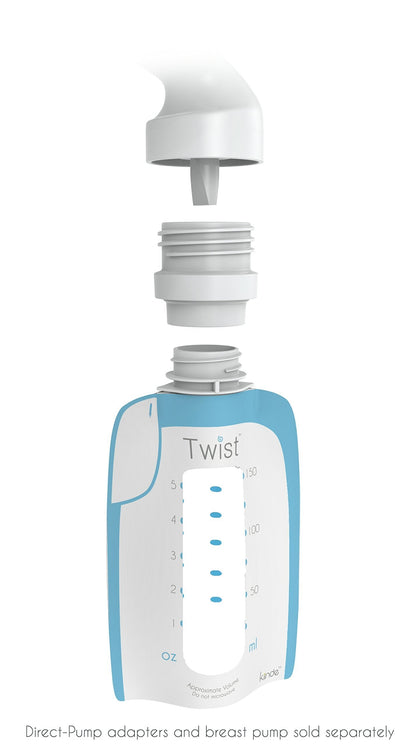 Kiinde breast milk storage pouch with blue twist-lock cap
